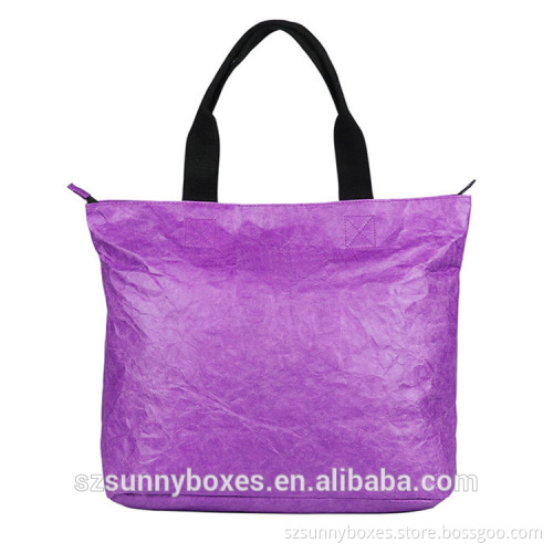 Super Light Weight Waterproof Tyvek Paper Shoulder Shopping Bag With Zipper Closure